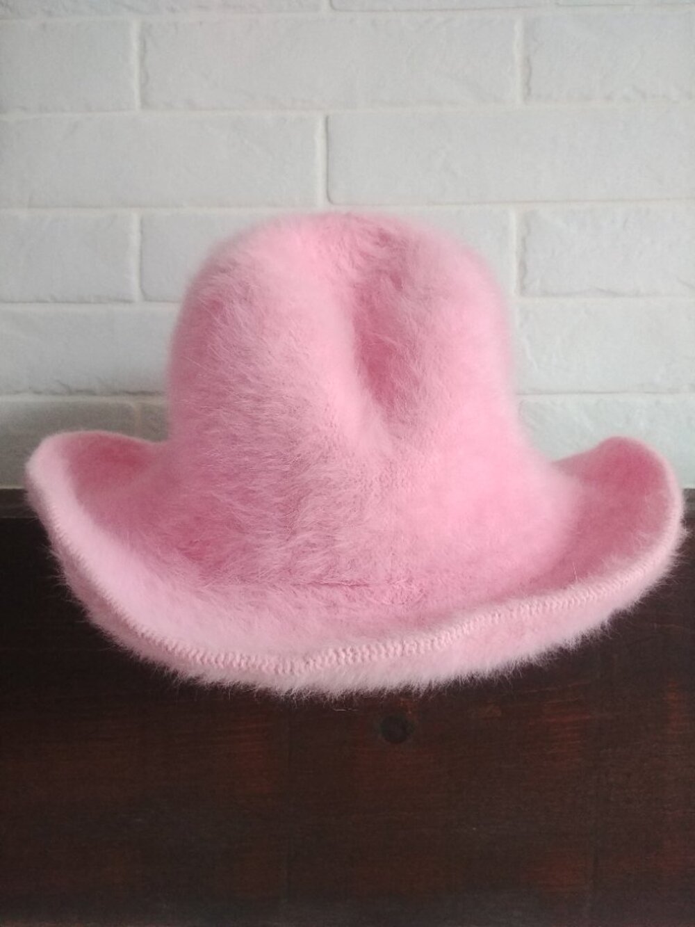 80% angora bubblegum pink hat with mouldable wire brim